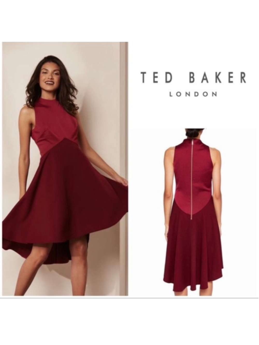 Ted Baker London Burgundy High-Low Fit & Flare Dress Size 4 NWT